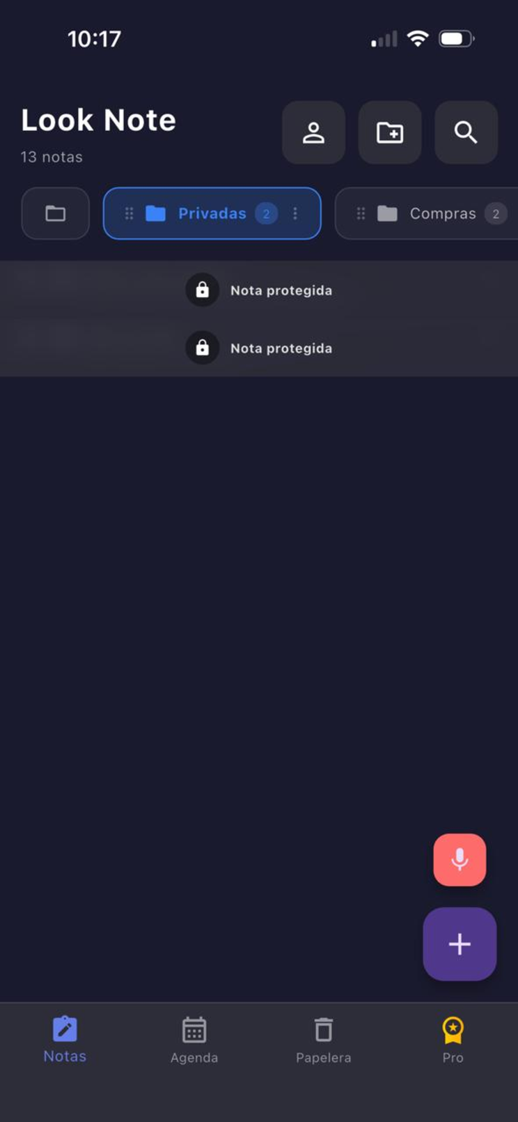Carpeta Privadas con dos notas protegidas con candado